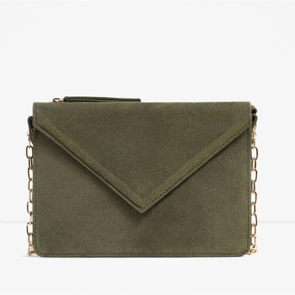 Zara Suede Green Envelope Clutch Bag